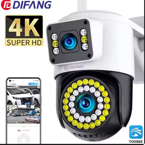 4K 8MP IP Camera Dual Lens 4G PTZ Wifi Camera Dual Screen Auto Tracking Two Way Audio Color Night Vi
