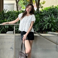 Babydoll Aimee Rough Boil Shirt with Puff Sleeves and Ruffle Collar Ulzzang Women's Loose Form Cute 