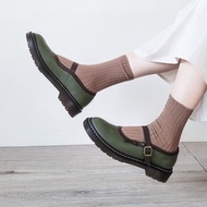 真皮 馬丁瑪莉珍鞋 馬丁鞋 - 顯白軍綠色 女鞋皮鞋