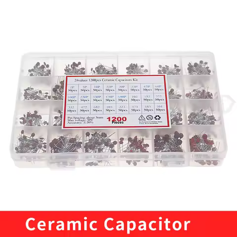24Values Ceramic Capacitor Assortment Kit 2PF-0.1UF 50V Ceramic Capacitors Set 47PF 68PF 100PF 220PF