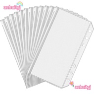 LANJ 6Pcs 6-Hole Binder Pockets, A6 Transparent Zipper Binder Pouches, Waterproof PVC Receipt Bag Zi