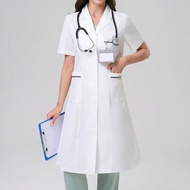 Minimalist Multi-Pocket Short Sleeve White Lab Coat Scrub Set Nurse Dresses Scrub Tops Scrub Bottoms