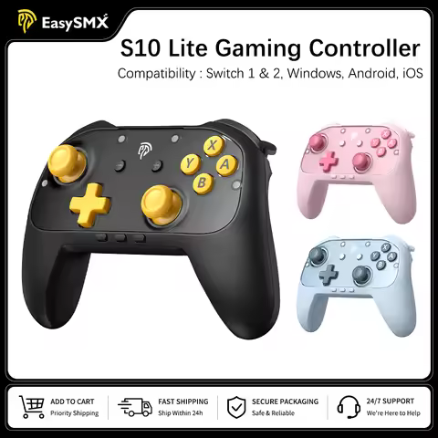 EasySMX S10C Wireless Gamepad for Switch 1/2 PC Android iOS, Hall Effect Joystick Programmable Butto