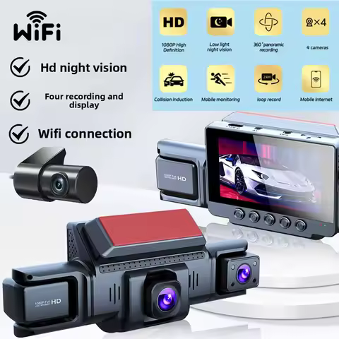 4 Channel WiFi Dash Cam1080P Dash Camera 3-in IPS Screen Dashcam with 360° Surveillance APP Control 