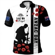Men Lest We Forget Anzac Day Polo Shirt Australian Flag Poppy 3D Print Short Sleeve Breathable Casua