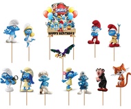 hiasan kue ulang tahun cake topper satu set motif smurfs smurf
