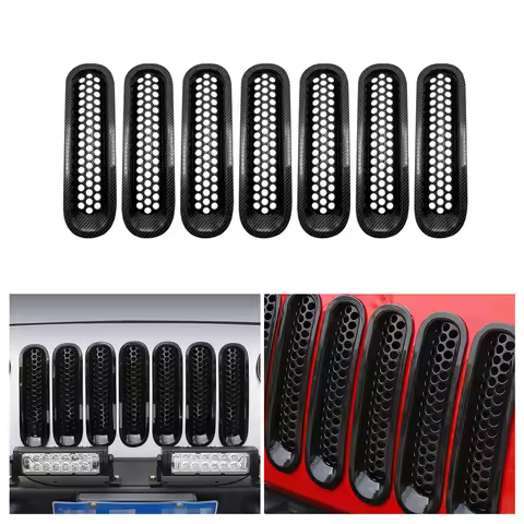 7pcs Car Clip-in Front Grille Mesh Inserts Mesh Grille Guard for Jeep Wrangler JK JKU 2007-2015 Exte