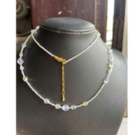 Crystal stone necklace with 7 rainbow colors, 4.5 to 7.2 mm long, 73 + 5cm long, durable alloy buckl