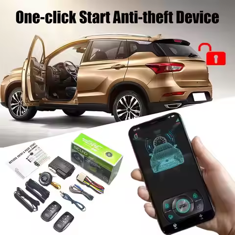 Universal 12V Car Alarm System One Touch Start Stop Auto Start Entry Button Keyless Bluetooth Mobile