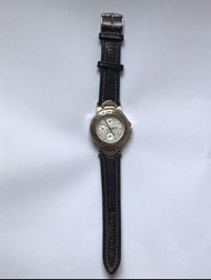LLOYD 銀色圓形白色錶面星期、日曆及 24小時功能黑色皮帶手錶