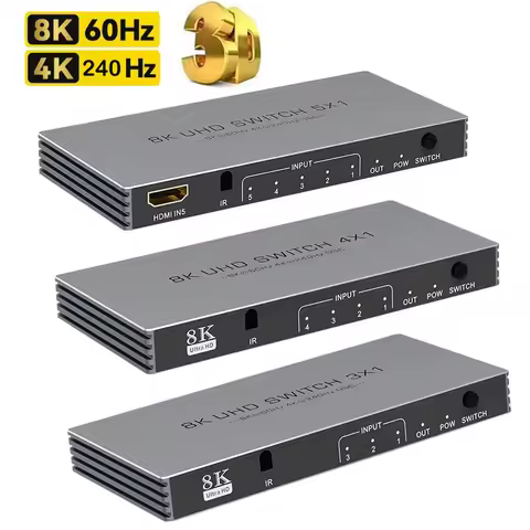HDMI 2.1 Switch Splitter 4K 240Hz HDMI Splitter Switcher 48gbps 8K 60Hz with remote HDR CEC for PS5 