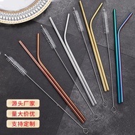 Stainless Steel Straw Package Milk Tea and Coffee Beverage Iron Drinking Pipe Network Red Straw Cleaning Brush Set Metal