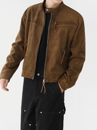 แจ็คเก็ตหนังกำมะหยี่ สีน้ำตาล รุ่นมีซิปเชือกห้อย รุ่นหนา สไตล์เกาหลี J108