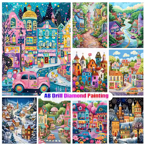 5D Cartoon Fairy Tale World Colorful Castle Town Scenery Diamond Painting AB Diamond Mosaic Embroide