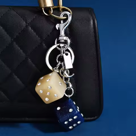 Geometric Dice Keychain Trendy Alloy Dice Pendant Glitter Dice Key Chain Eye-Catching Full Rhineston