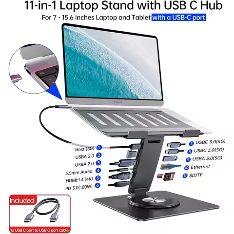 Laptop Stand for MacBook Pro Air Dell HP Surface 360° Rotatable Foldable with USB Hub 4K 60Hz Univer