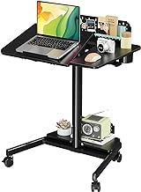 JOY worker Mobile Standing Desk, Upgraded Height Adjustable Table, 60° Tiltable Rolling Laptop Desk, Portable Sit Stand Desk with Wheels Cup Holder for Bed Couch Hospital, Holds Up to 22lbs, Black