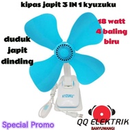 3 in 1 kyuzuku 18 watt 4-blade clamp fan, biru, clamp fan 4-bladebiru, sitting fan, clamp, wall fan