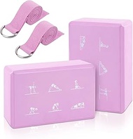 2 Yoga Block and Yoga Strap Set, High Density EVA Foam Blocks, Non-Slip Yoga Bricks with 6 ft Strap,