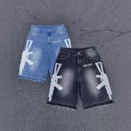 American Men Summer New AK Pattern Print Gothic Fashion Loose Denim Shorts Casual Loose Denim Shorts