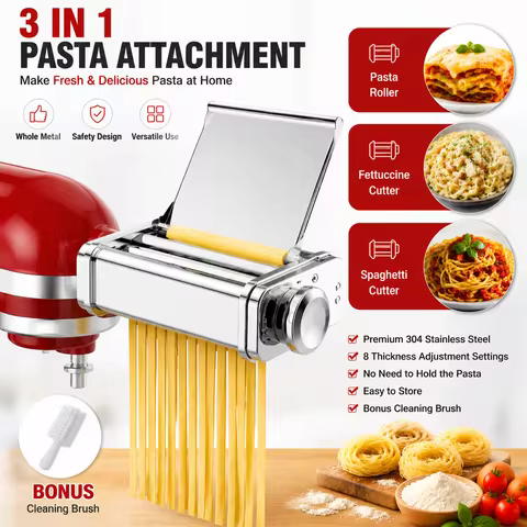 Gvode 3 in 1 Pasta Attachment for Kitchenaid Stand Mixer Pasta Sheet Roller Spaghetti Cutter ettucci