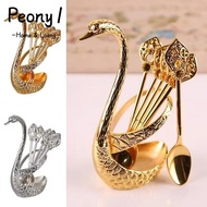 PEONY1 Swan Base Stand Spoons, Creative Swan Base Holder Swan Spoons,  Stirring Mixing with 6 Spoons
