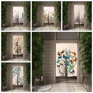 2023 Butterfly Printed Japanese Door Curtain Partition Bedroom Kitchen Doorway Decorative Drape Floral Entrance Noren Hanging Curtain