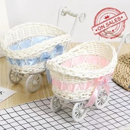 Mini Flower Basket Stroller Toy For Kids - Multifunctional Pretend Play Cart With Smooth Wheels D4i9