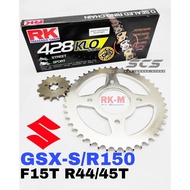 RKM Sprocket Complete Set Suzuki GSX-R150 GSX Rantai RK 428 KLO O-Ring Chain Gold F15T R44/45T GSX-S150 GSXR150 GSXS150