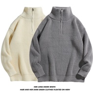 Autumn Winter Half Zipper Cardigan Sweater Men Style Puffian Handsome Trendy Handsome Inner Stand-Up