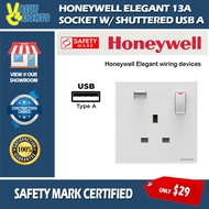 Honeywell Elegant MK 13A Single Socket with Shuttered USB A Matte White Frameless SG Safety Mark App
