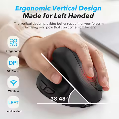Left Hand Mouse Vertical Ergonomics Design Wireless 2.4G Mause Long Battery Life Rechargeable Mute B