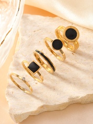 4/5 Pieces Fashion Simple Stainless Steel Gold Women's Ring Set Love Geometric Line Elements Suitabl