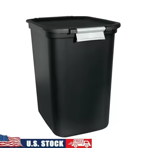 Locking Lid Trash Can 7.7 Gallon Plastic Waste Container with Carry Handle and Bag Retainers Perfect