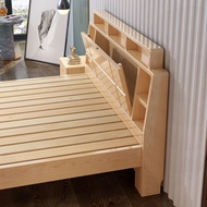 HY🍎Solid Wood Bed Pine Single1Mi Modern Minimalist Double Master Bedroom Storage Bed Wooden Soft Backrest Princess Marri