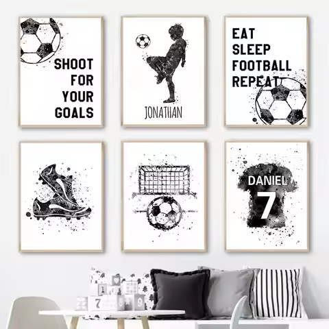 Watercolor Soccer Jersey Custom Name Kids Football Shoes Posters And Prints Wall Art Canvas Painting