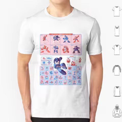 Classic Megaman 2 T Shirt Big Size 100% Cotton Megaman 2 Stage Select Megaman 2 Rockman 2 Rockman Me