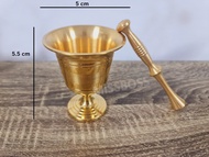 Brass Mortar and Pestle โกร่งทองเหลือง ครก เครื่องบด สำหรับ ยา แซฟฟรอน สมุนไพร เครื่องเทศ ขนาดเส้นผ่านศูนย์กลาง Saffron spice pepper herb crusher  grinder.