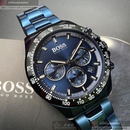 BOSS手錶,編號HB1513758,42mm寶藍圓形精鋼錶殼,寶藍色三眼, 時分秒中三針顯示, 運動錶面,寶藍精鋼錶帶款,曠世鉅作!, 我就是要這款!
