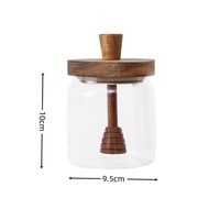 1pc Classic Style Glass Wooden Lid Honey Storage Jar with Built-in Stirrer for Storing Jam Honey Kit