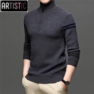 Sweater Jaket Pria Turtleneck Polos Jumper Casual Katun Rajut Tebal