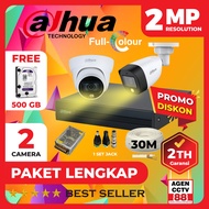 Paket CCTV DAHUA FULL COLOR Colorvu 2 Channel Kamera 2CH 2MP Lengkap