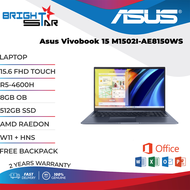 ASUS LAPTOP VIVOBOOK 15 M1502I ( 90NB0Y51-M00690 ) ( RYZEN 5-4600H | 8GB OB | 512GB SSD | AMD RADEON | 15.6 INCH FHD TOUCH | MS OFFICE HOME &amp; STUDENT )