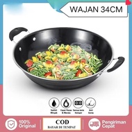 HITAM Non-stick Enamel Frying Pan 34cm Wok Frying Pan Ear Pan black frying pan