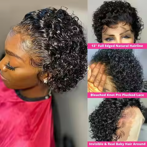 Pixie Cut Wig Short Bob Human Hair Wigs Blonde Burgundy 1B 30 Brown Color 13x1 Transparent Lace Wig 