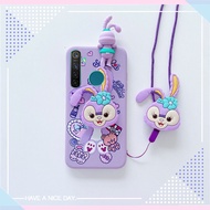 สำหรับ Realme 5 Realme 5i Realme C3 Realme 6i Realme 5S 3D ตุ๊กตา Disney การ์ตูน Stella กระต่ายเคสโทรศัพท์ลาเวนเดอร์สีม่วงฝาหลัง + Lanyard นุ่มเคสทีพียู