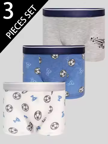 3-Pack Soft Breathable Football Trophy Boys Underwear Comfortable Flat-Bottom Briefs for Boys Aged 4