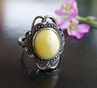 琥珀 天然波羅的海白花蜜蠟 戒指3克 非二代琥珀 蜜蠟 Baltic