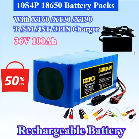 36V 100Ah 10S4P 18650 Battery PackS 1000W Super Power Battery with XT60 XT30 XT90 T SM JST 3Pin Char
