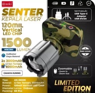New Aoki Army Senter Zoom Super Terang 1100 Lumen Cahaya Putih 60 Watt Pro+ 20 Jam